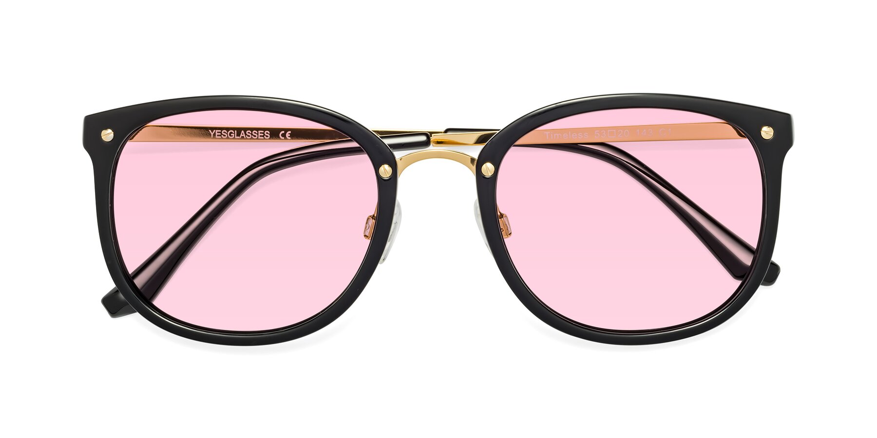 Folded Front of Timeless in Black-Gold with Light Pink Tinted Lenses