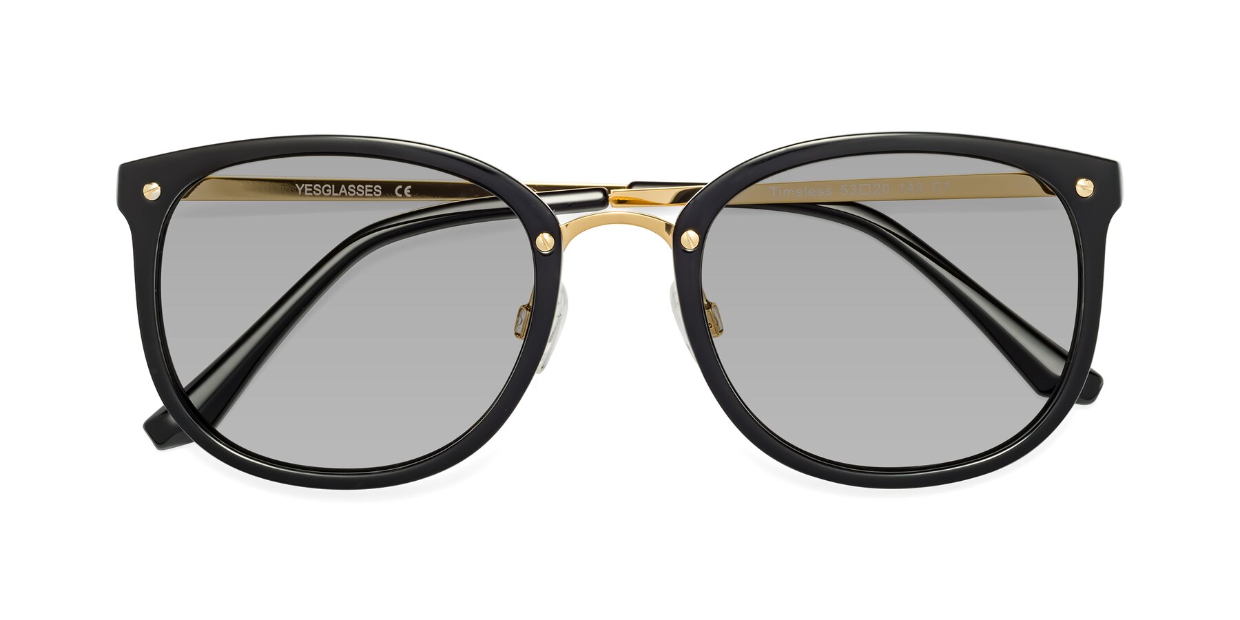 Folded Front of Timeless in Black-Gold with Light Gray Tinted Lenses