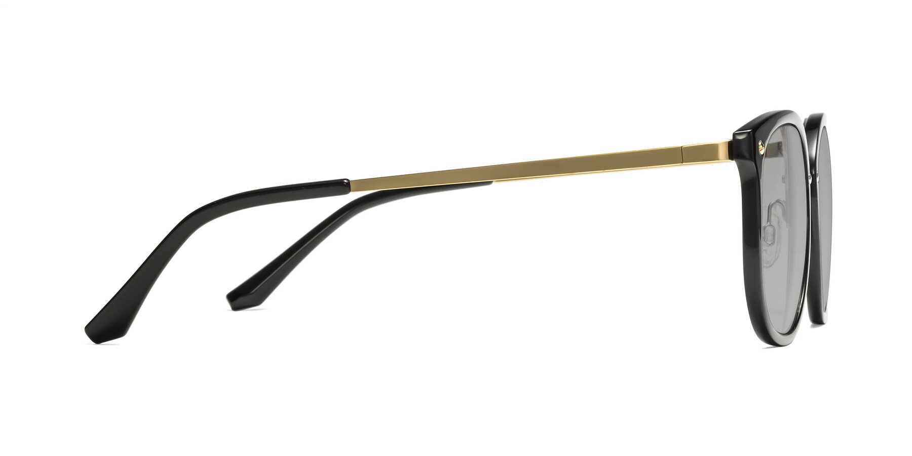 Side of Timeless in Black-Gold with Light Gray Tinted Lenses