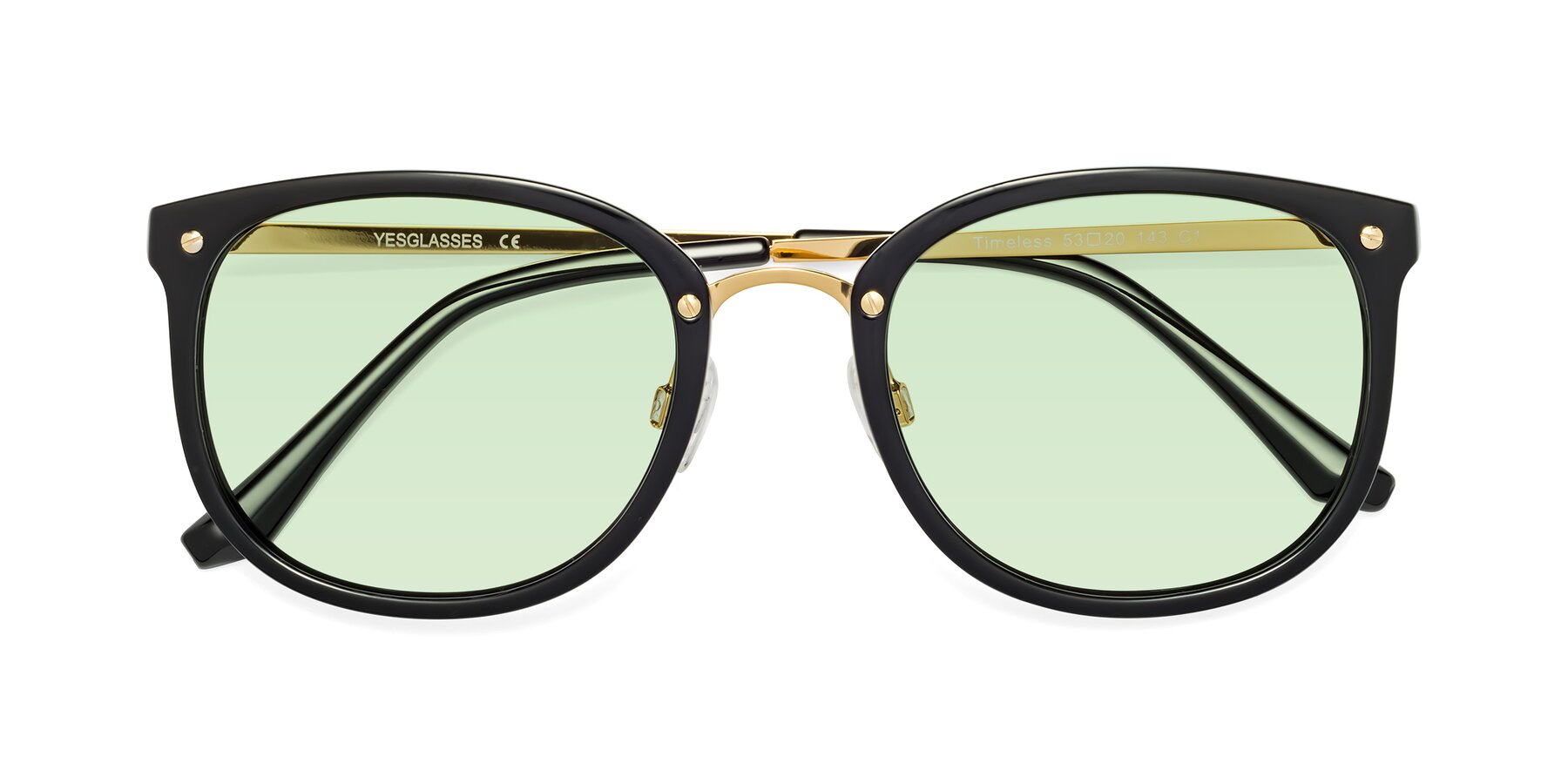 Folded Front of Timeless in Black-Gold with Light Green Tinted Lenses