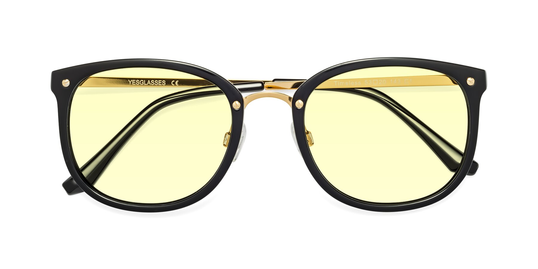 Folded Front of Timeless in Black-Gold with Light Yellow Tinted Lenses