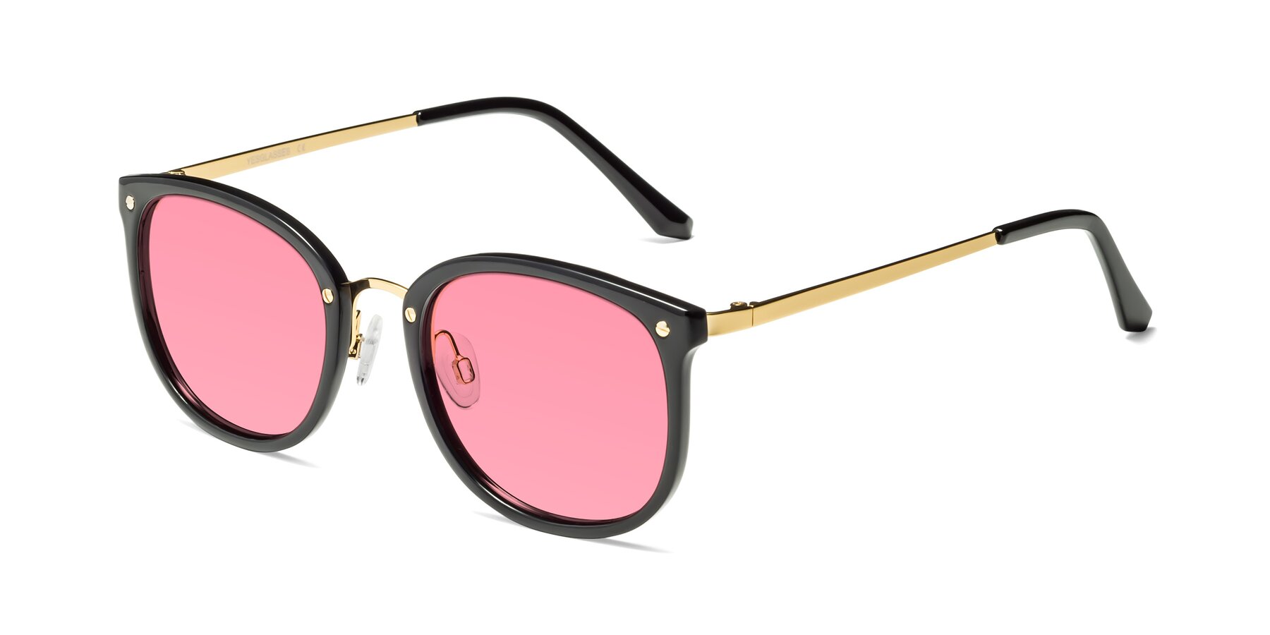 Angle of Timeless in Black-Gold with Pink Tinted Lenses