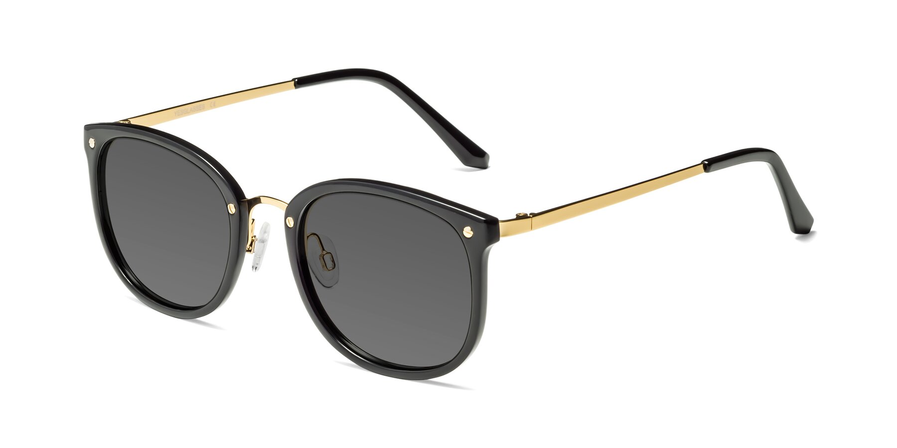 Angle of Timeless in Black-Gold with Medium Gray Tinted Lenses
