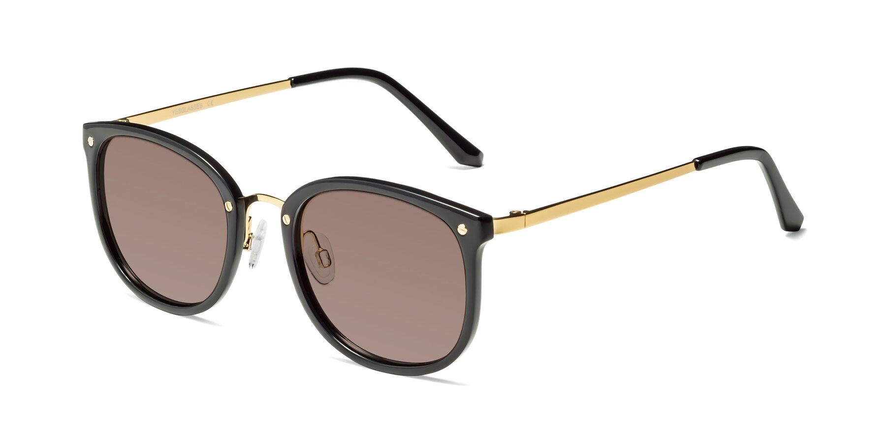 Angle of Timeless in Black-Gold with Medium Brown Tinted Lenses
