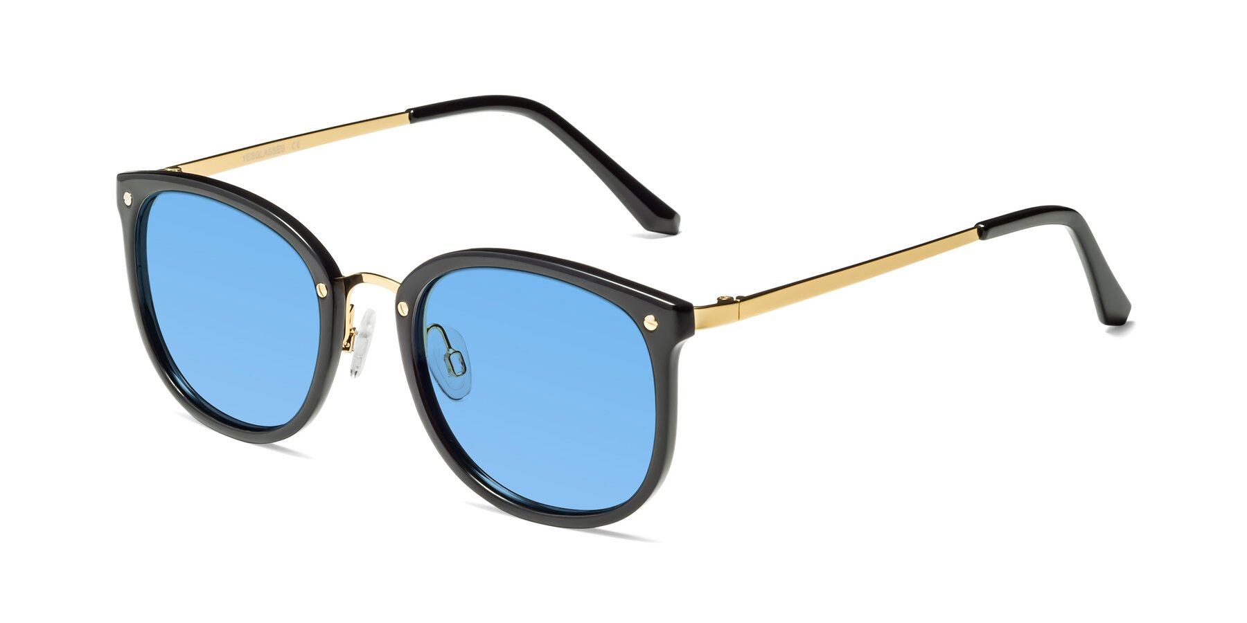 Angle of Timeless in Black-Gold with Medium Blue Tinted Lenses