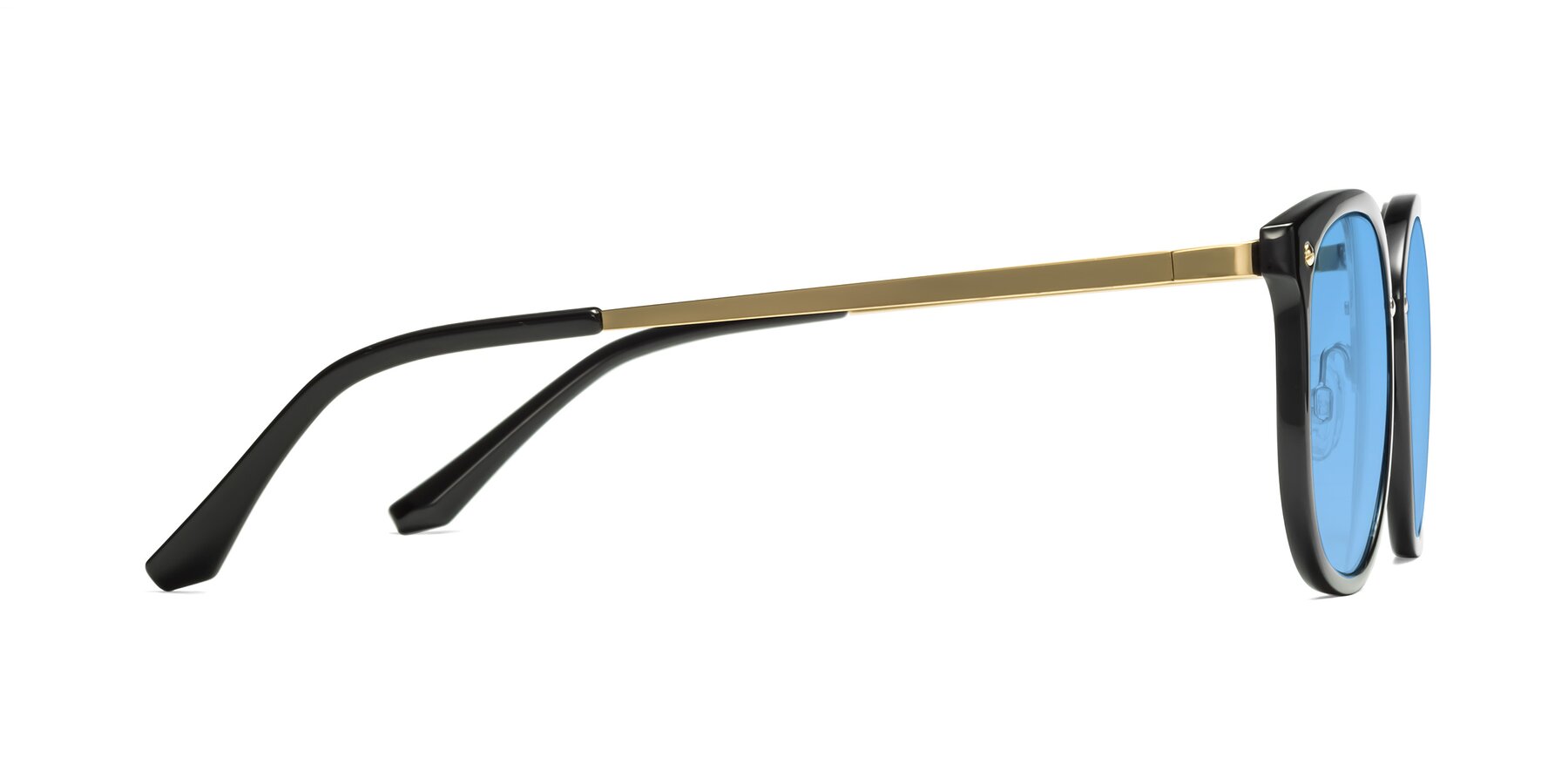 Side of Timeless in Black-Gold with Medium Blue Tinted Lenses