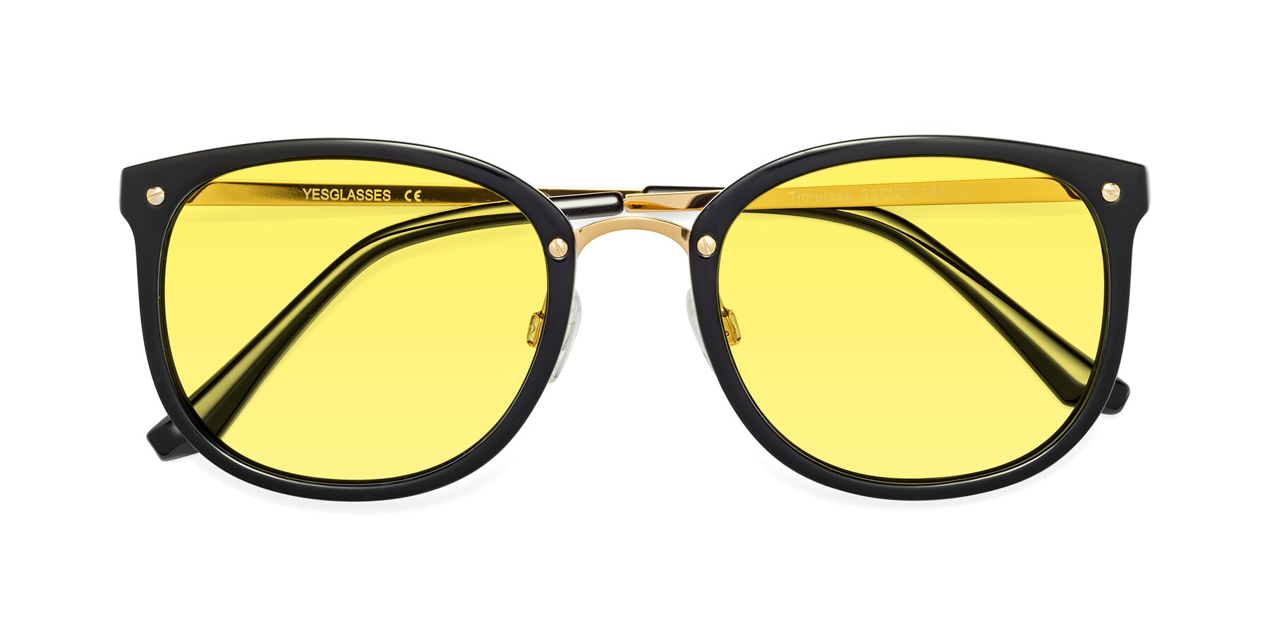 Folded Front of Timeless in Black-Gold with Medium Yellow Tinted Lenses