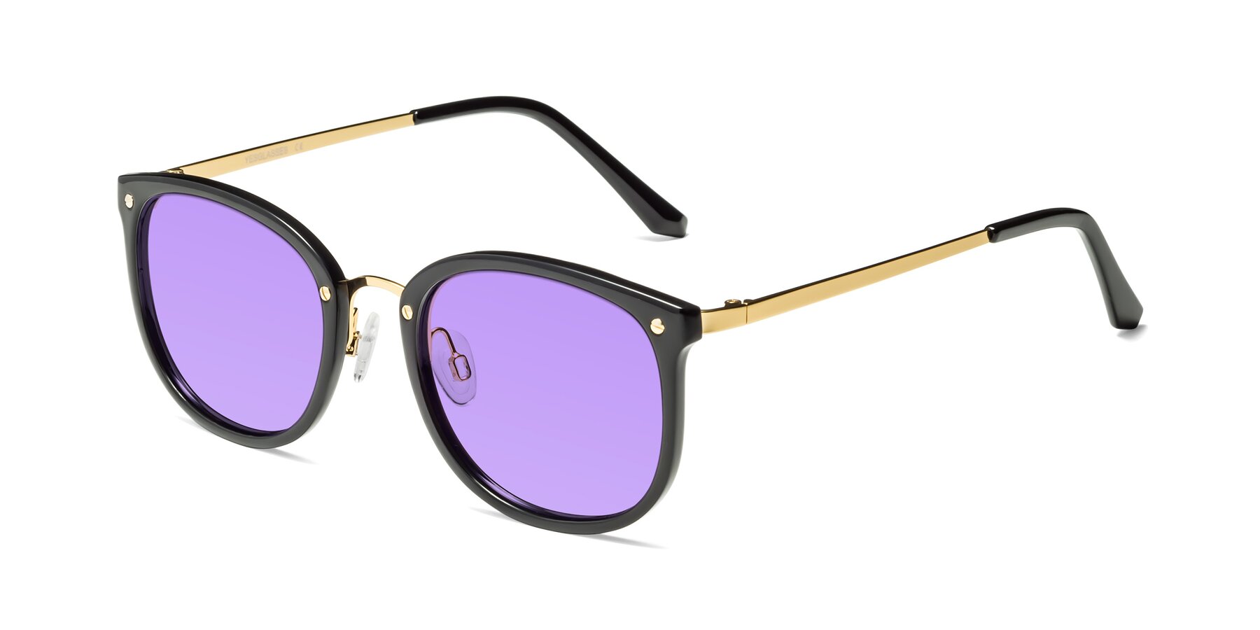Angle of Timeless in Black-Gold with Medium Purple Tinted Lenses