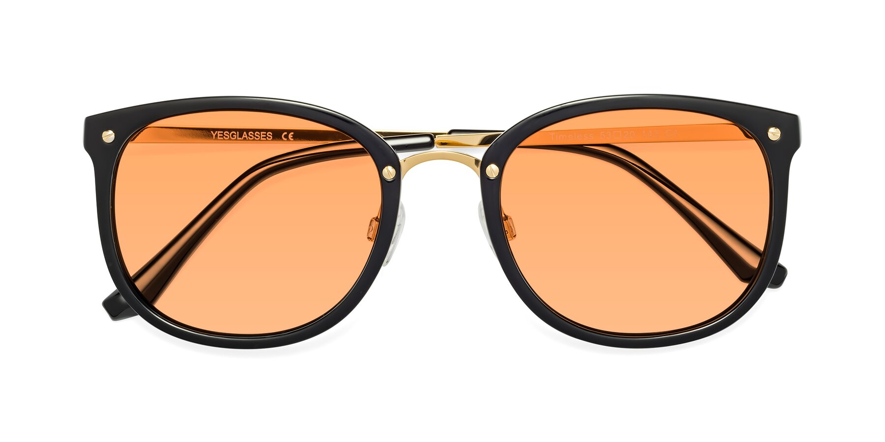 Folded Front of Timeless in Black-Gold with Medium Orange Tinted Lenses
