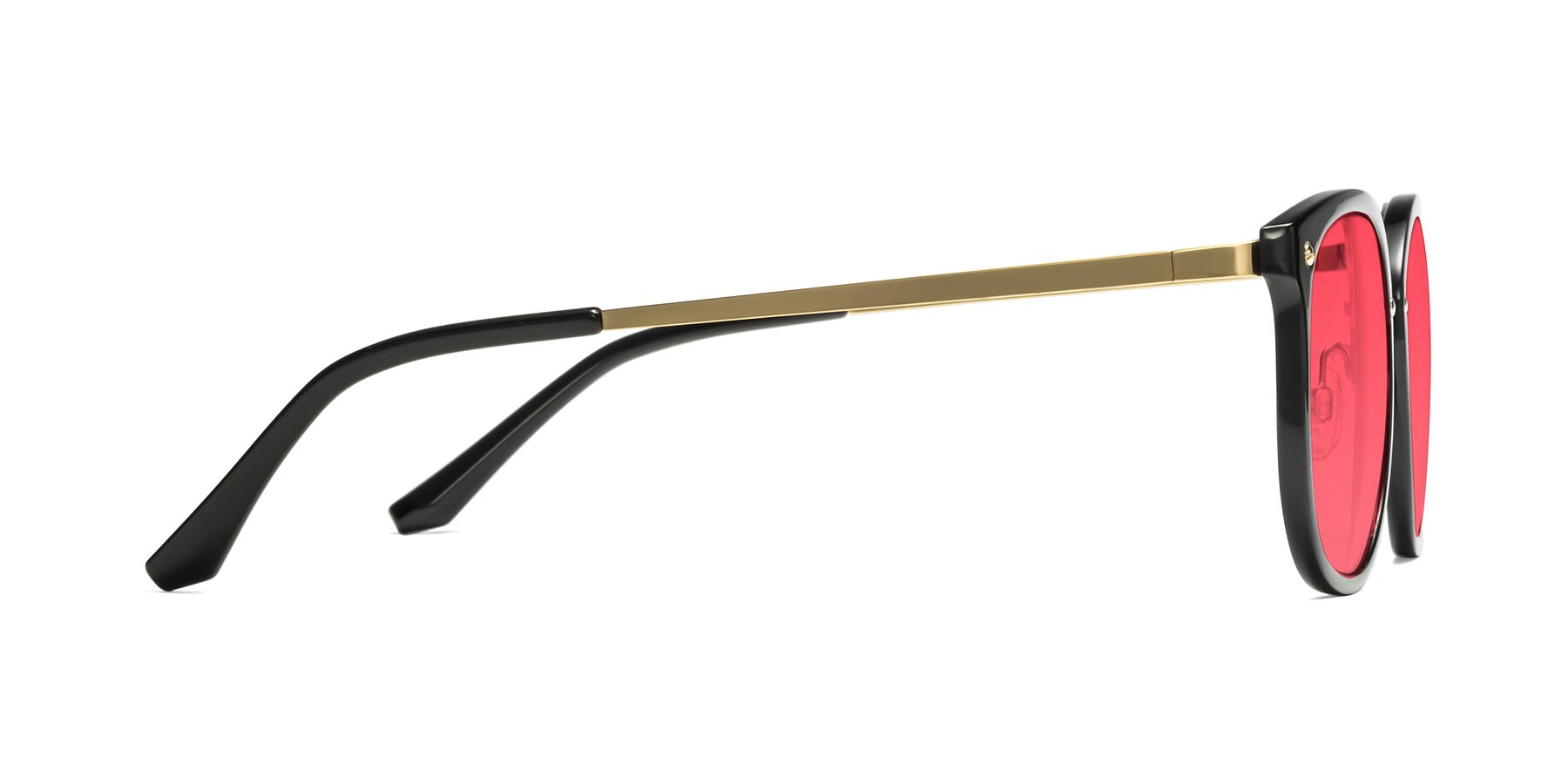 Side of Timeless in Black-Gold with Red Tinted Lenses