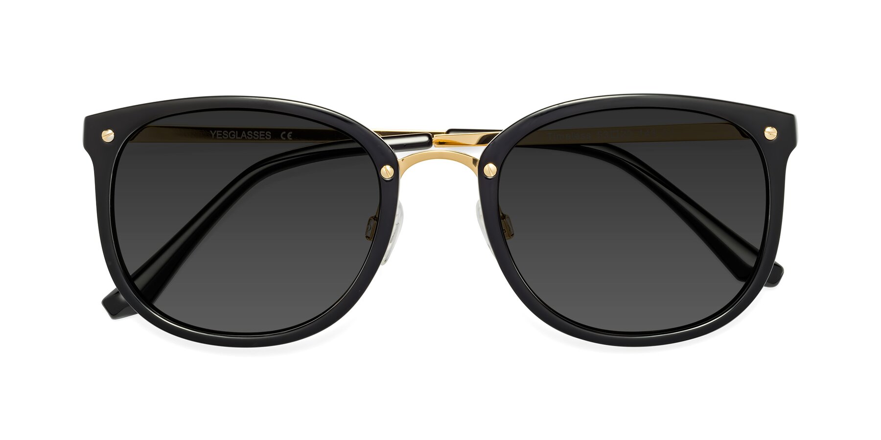 Folded Front of Timeless in Black-Gold with Gray Tinted Lenses