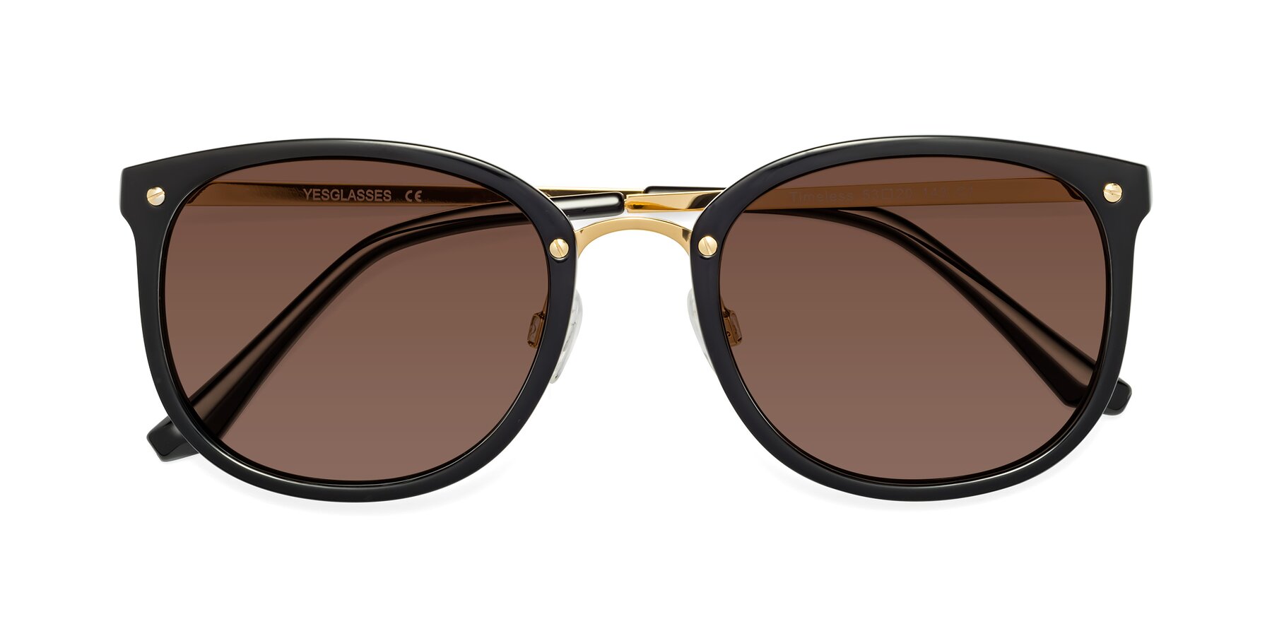 Folded Front of Timeless in Black-Gold with Brown Tinted Lenses