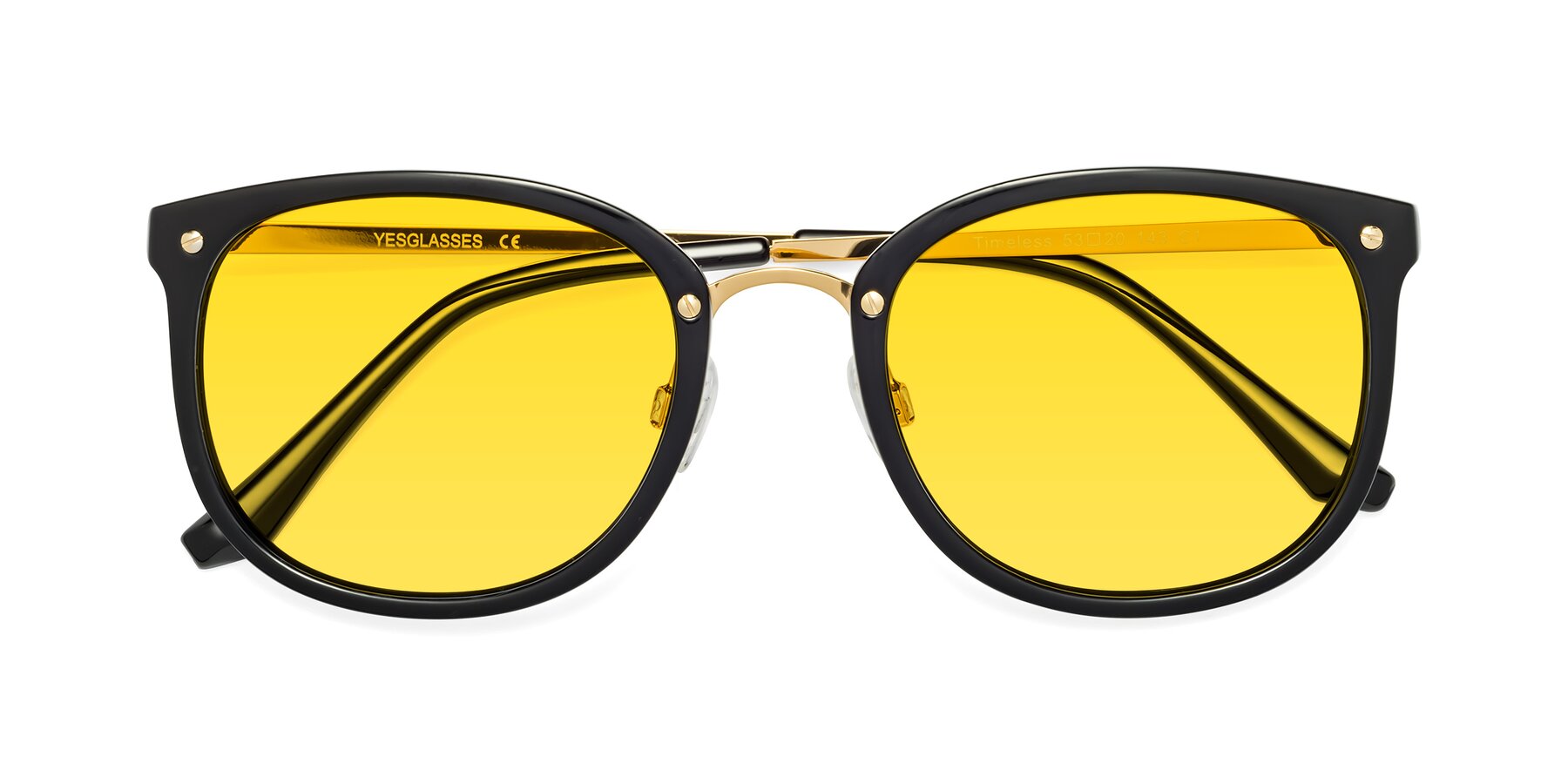 Folded Front of Timeless in Black-Gold with Yellow Tinted Lenses