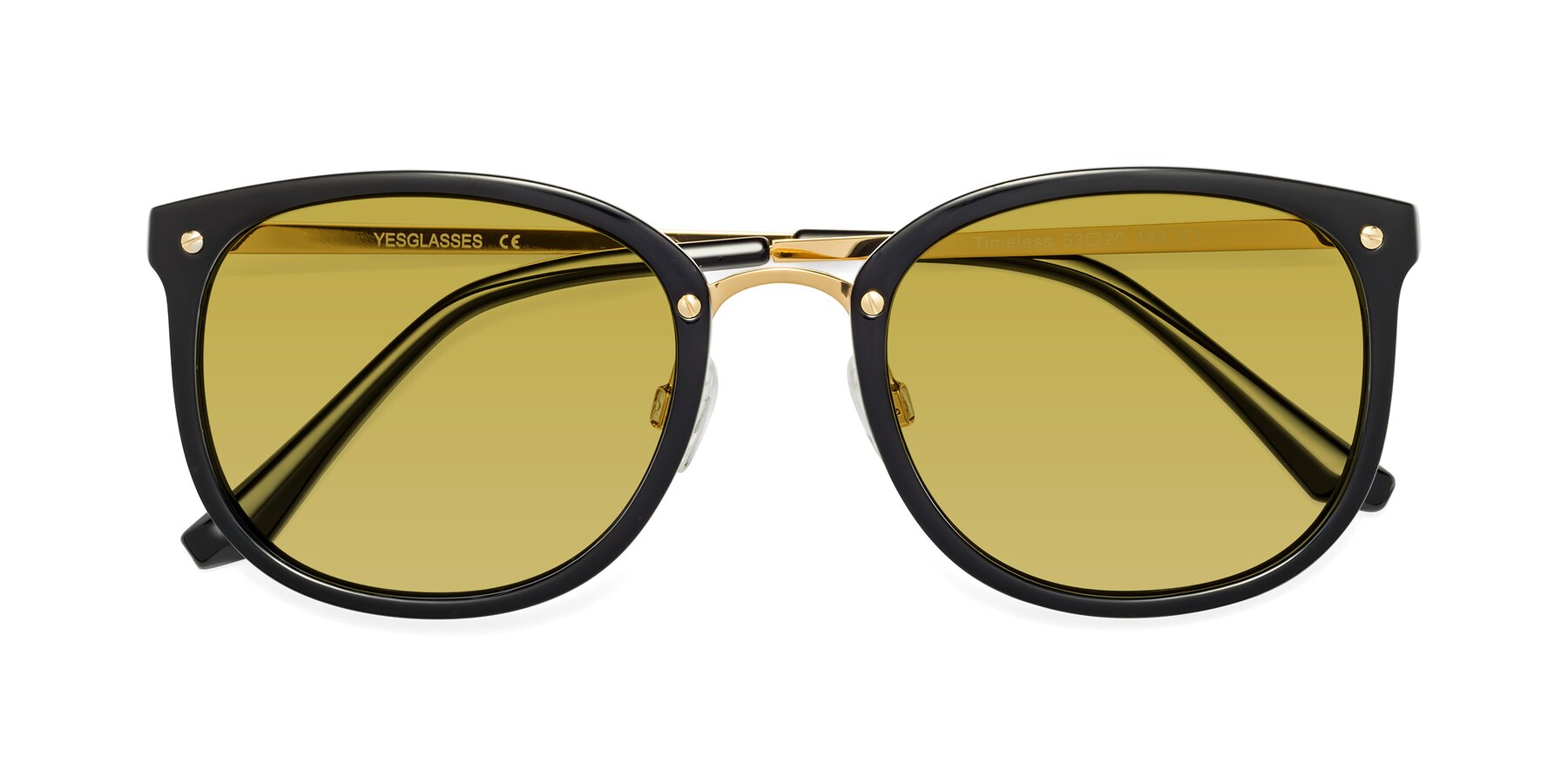 Folded Front of Timeless in Black-Gold with Champagne Tinted Lenses