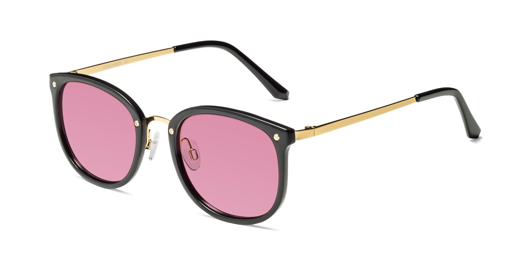 Angle of Timeless in Black-Gold with Medium Wine Tinted Lenses