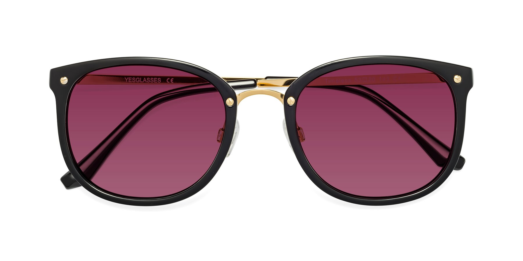 Folded Front of Timeless in Black-Gold with Wine Tinted Lenses