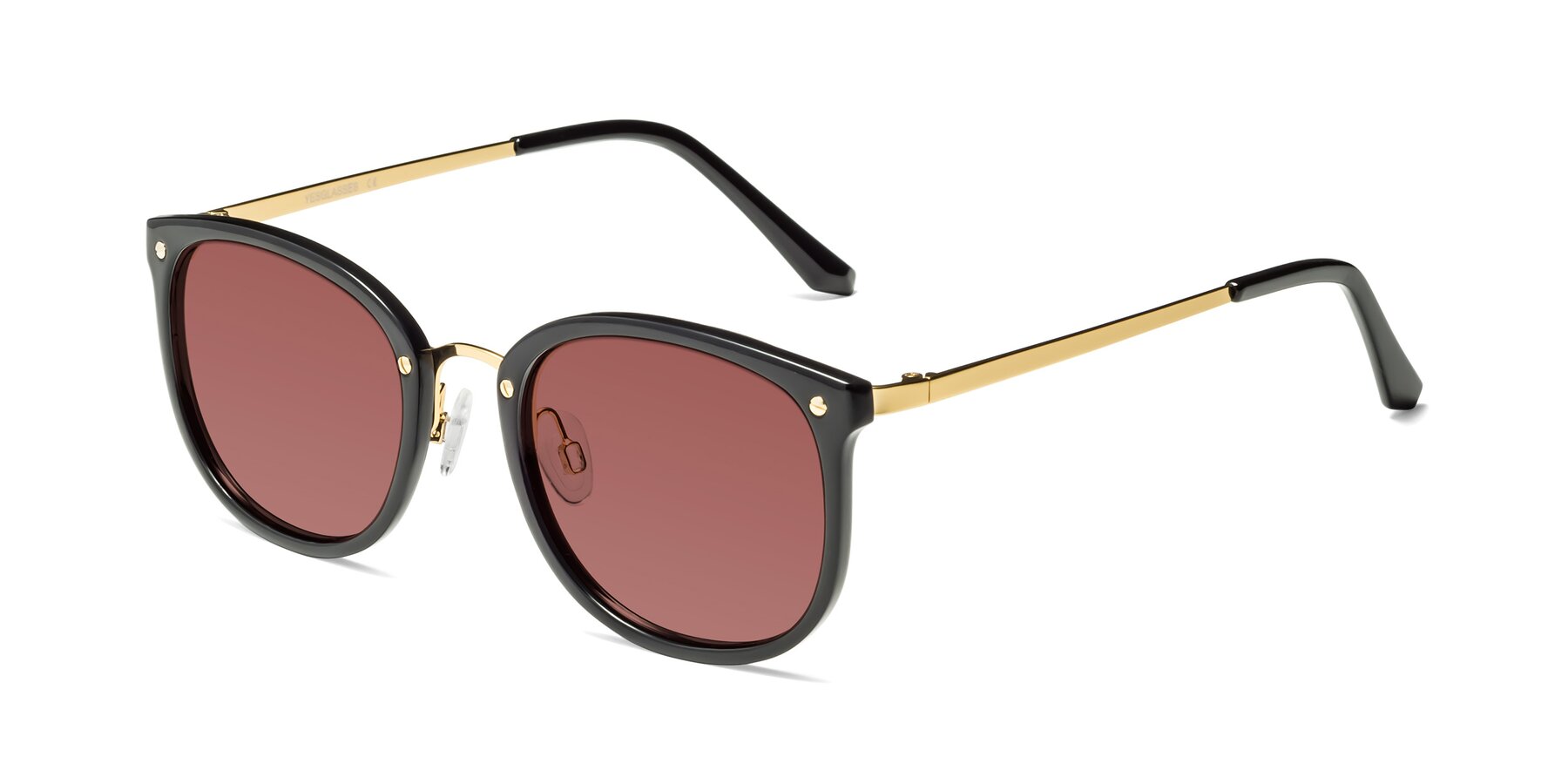 Angle of Timeless in Black-Gold with Garnet Tinted Lenses