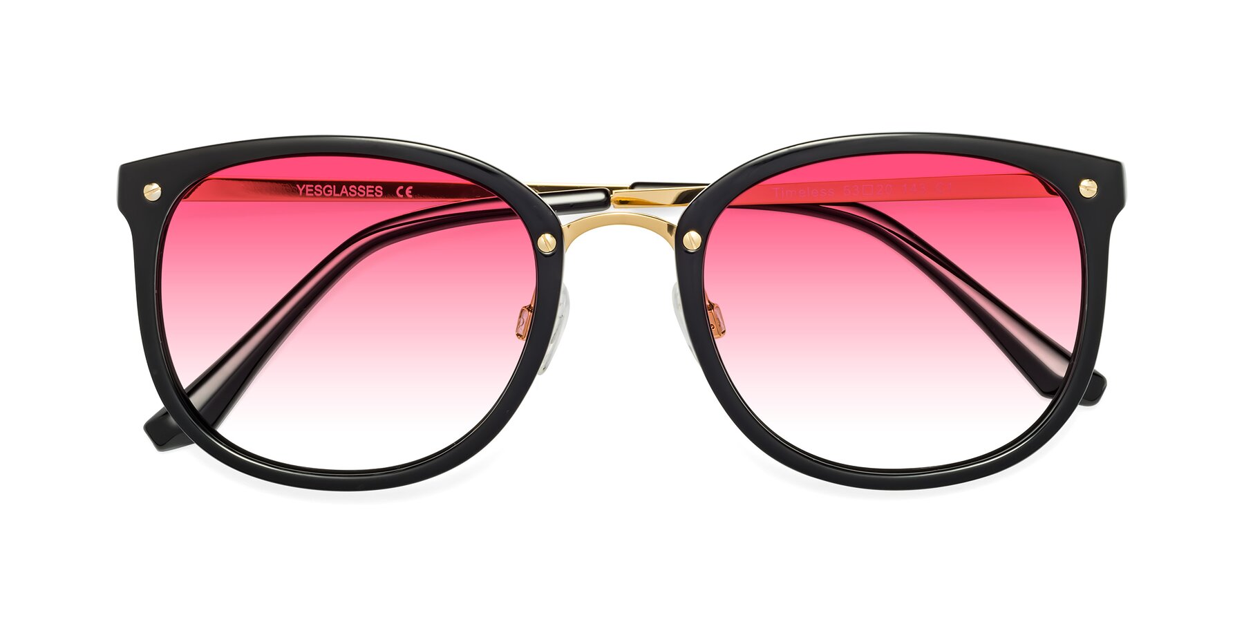 Folded Front of Timeless in Black-Gold with Pink Gradient Lenses