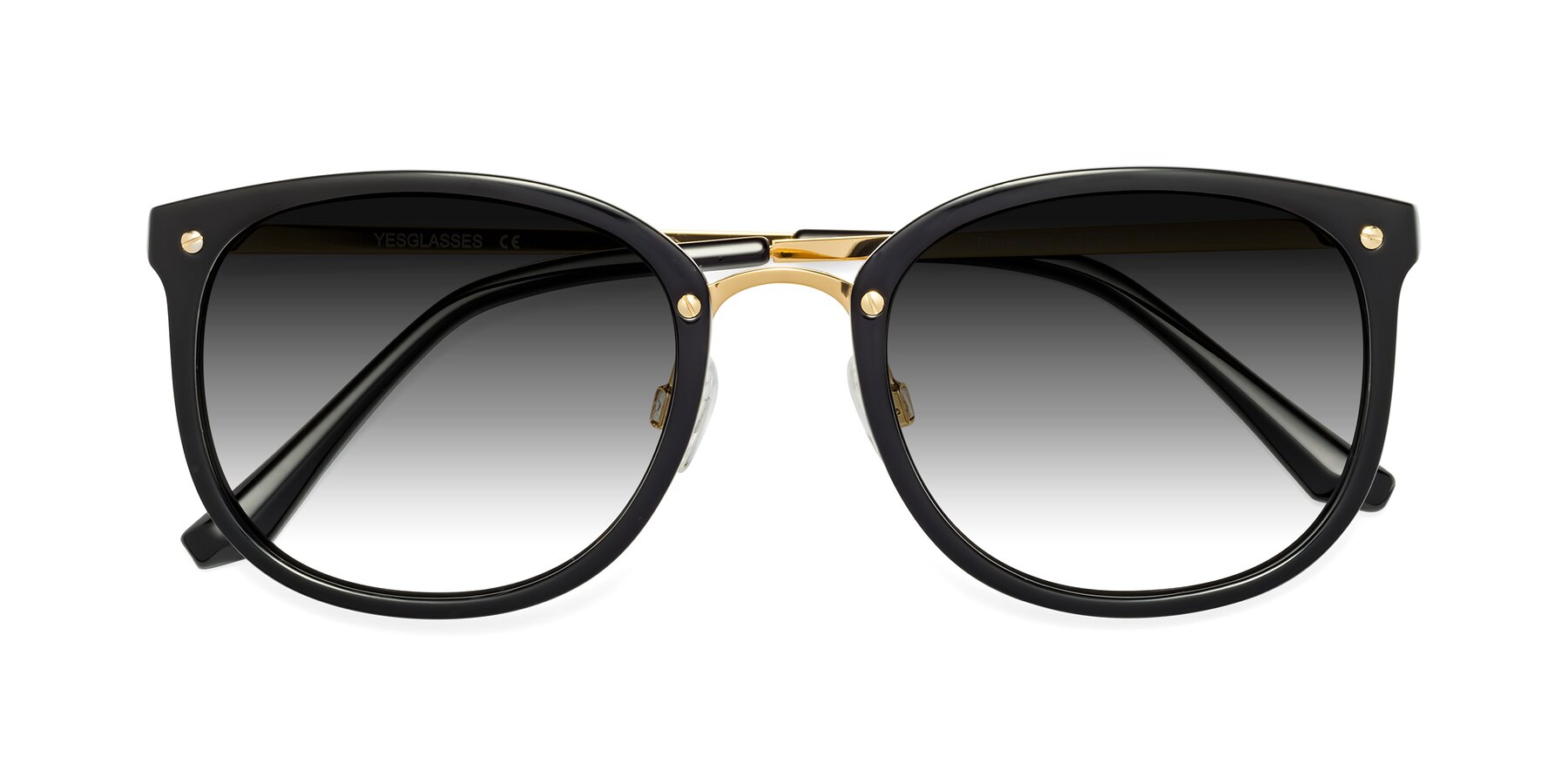 Folded Front of Timeless in Black-Gold with Gray Gradient Lenses