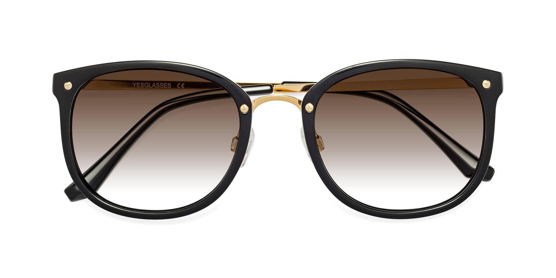 Folded Front of Timeless in Black-Gold with Brown Gradient Lenses