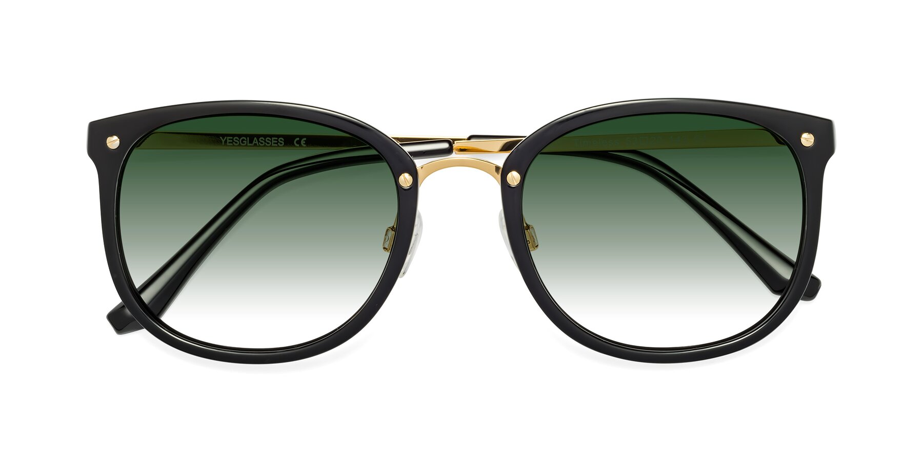 Folded Front of Timeless in Black-Gold with Green Gradient Lenses