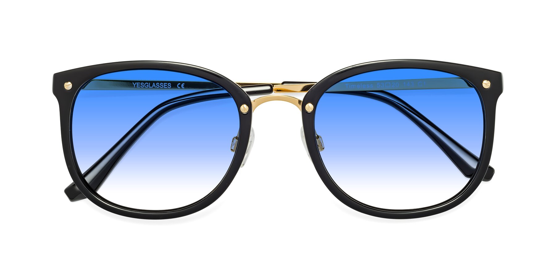 Folded Front of Timeless in Black-Gold with Blue Gradient Lenses