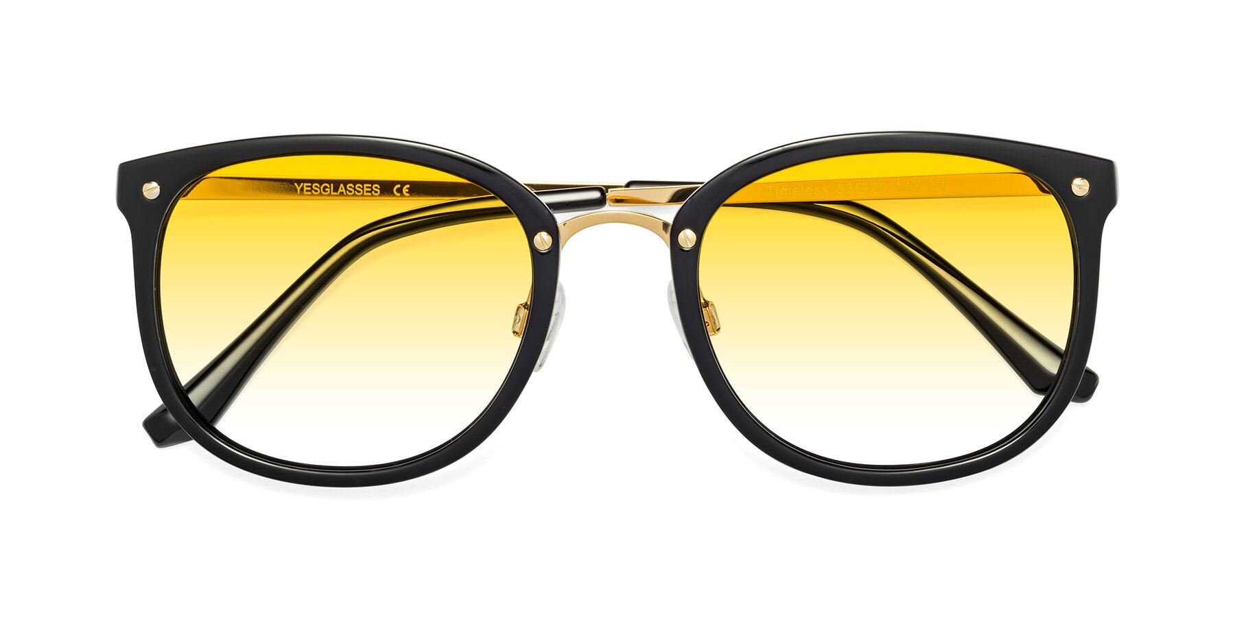 Folded Front of Timeless in Black-Gold with Yellow Gradient Lenses