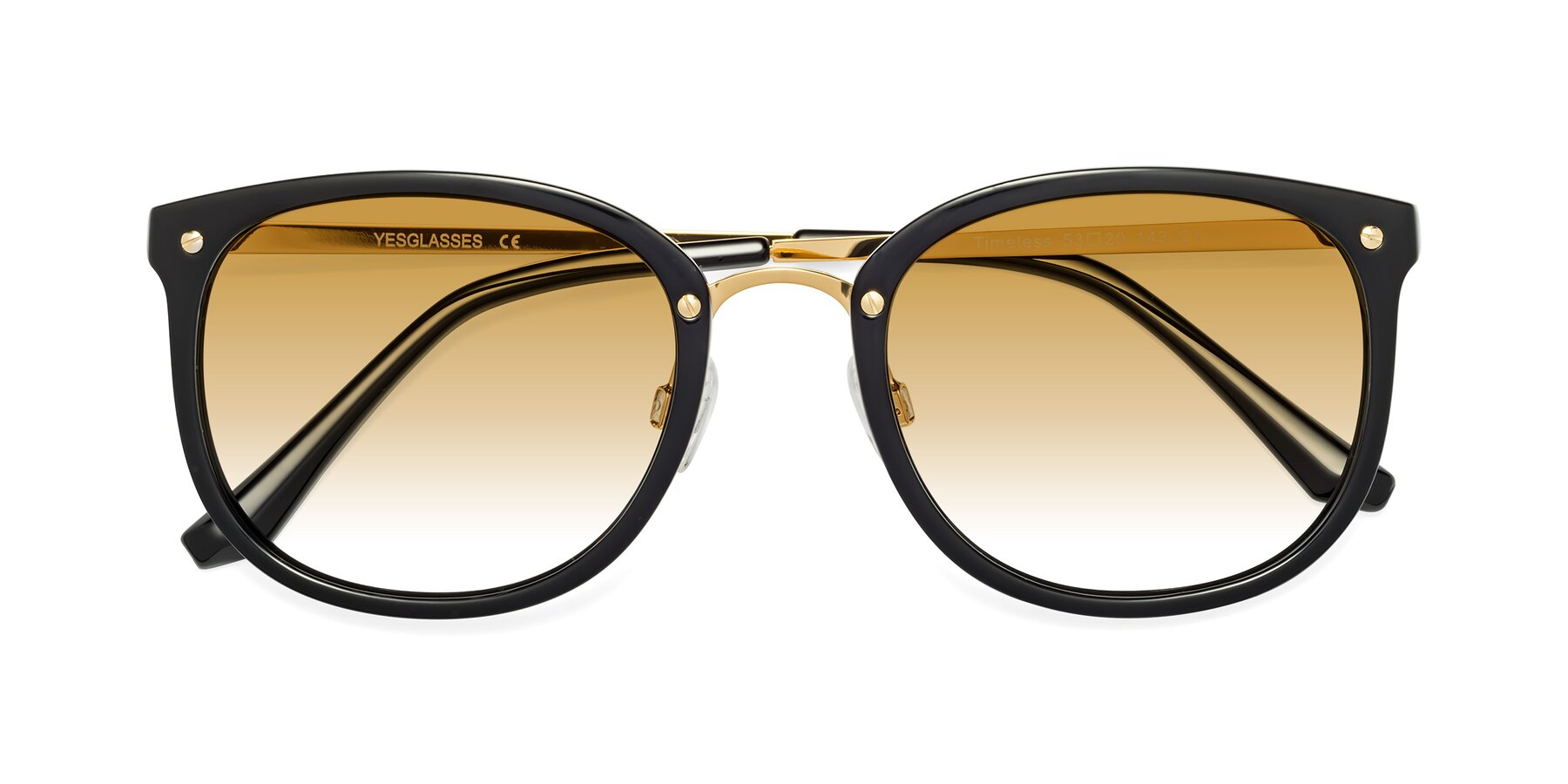 Folded Front of Timeless in Black-Gold with Champagne Gradient Lenses