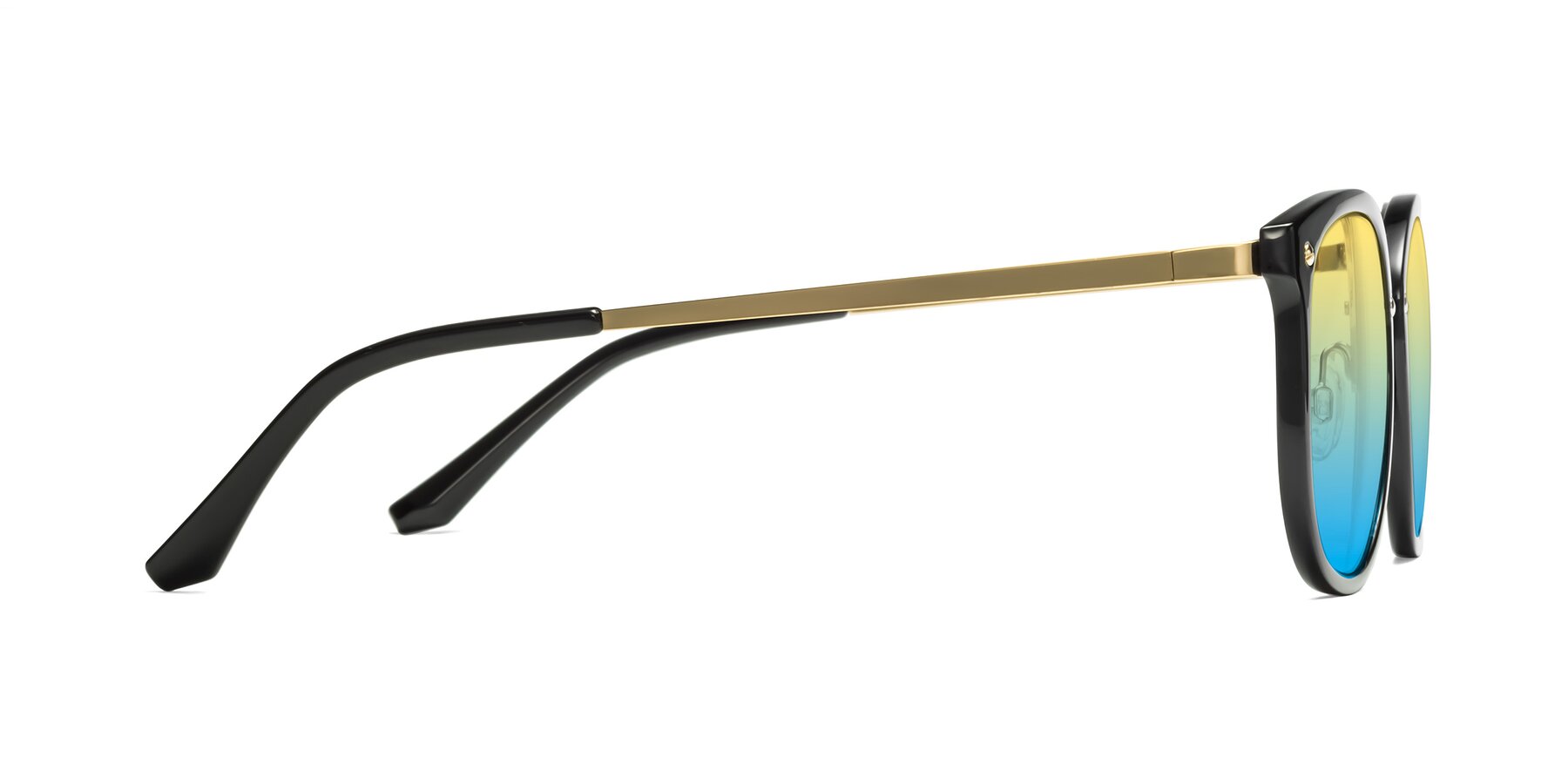 Side of Timeless in Black-Gold with Yellow / Blue Gradient Lenses