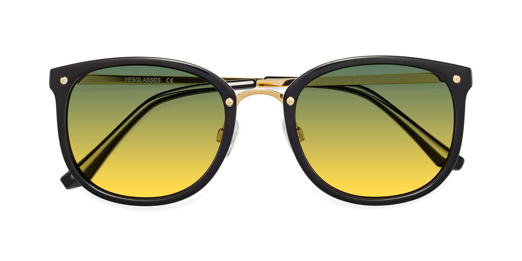 Folded Front of Timeless in Black-Gold with Green / Yellow Gradient Lenses