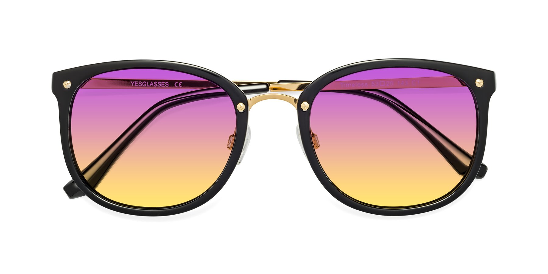 Folded Front of Timeless in Black-Gold with Purple / Yellow Gradient Lenses