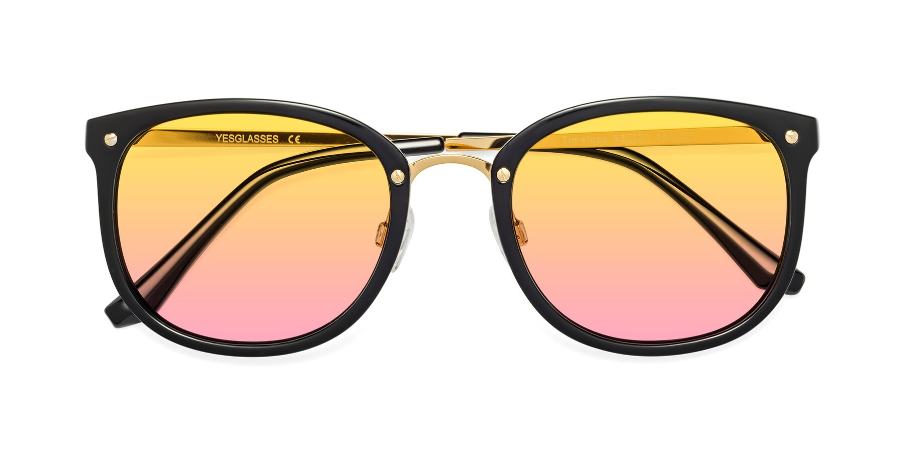 Folded Front of Timeless in Black-Gold with Yellow / Pink Gradient Lenses