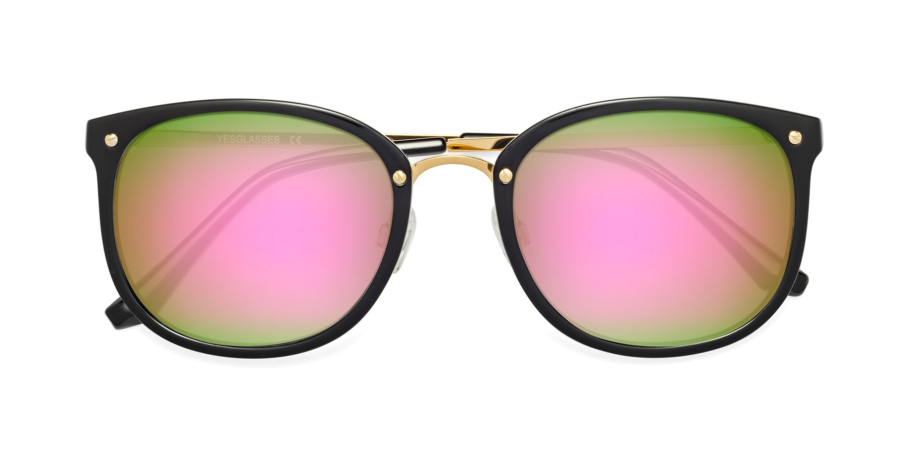 Folded Front of Timeless in Black-Gold with Pink Mirrored Lenses