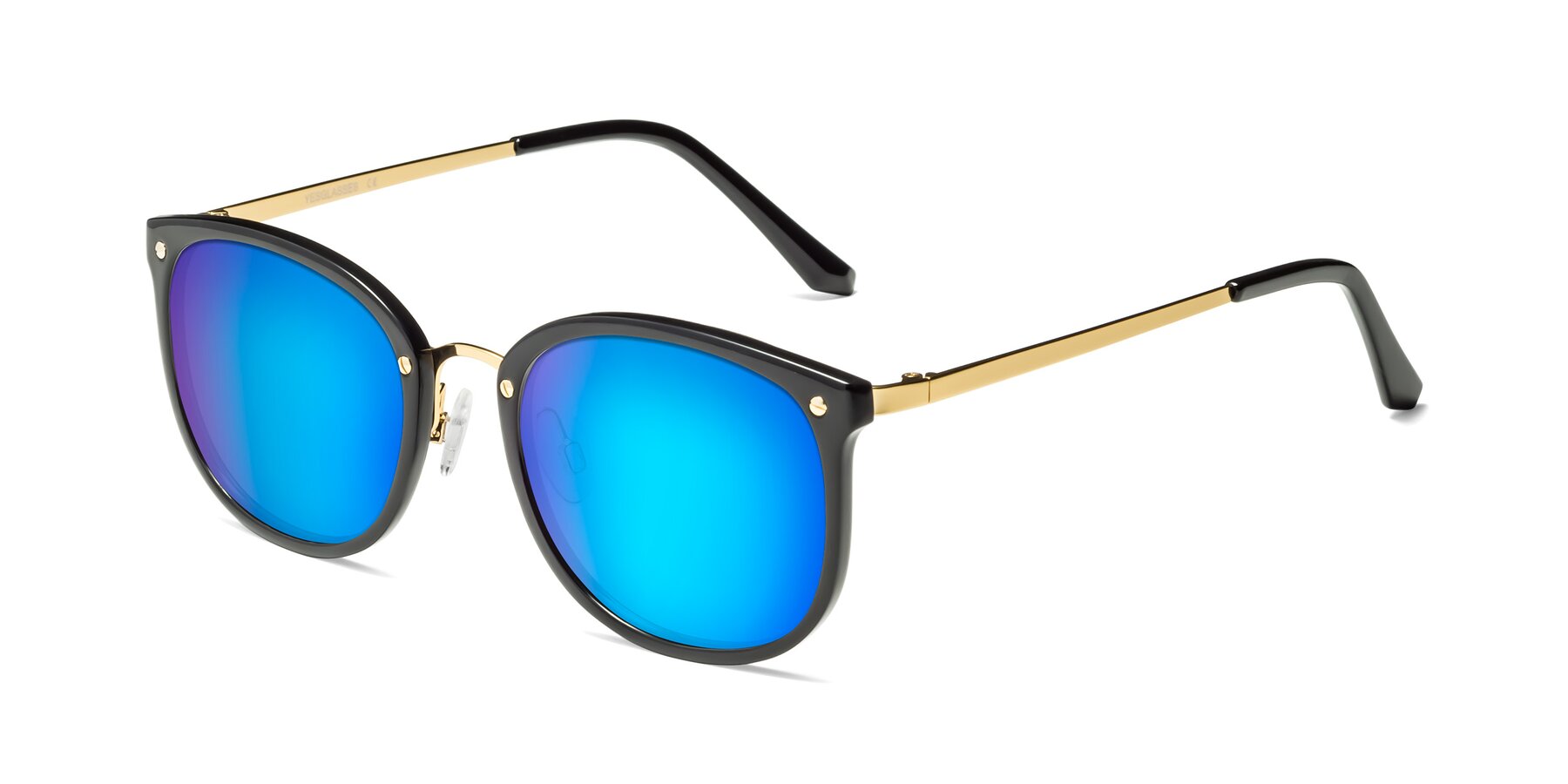 Angle of Timeless in Black-Gold with Blue Mirrored Lenses