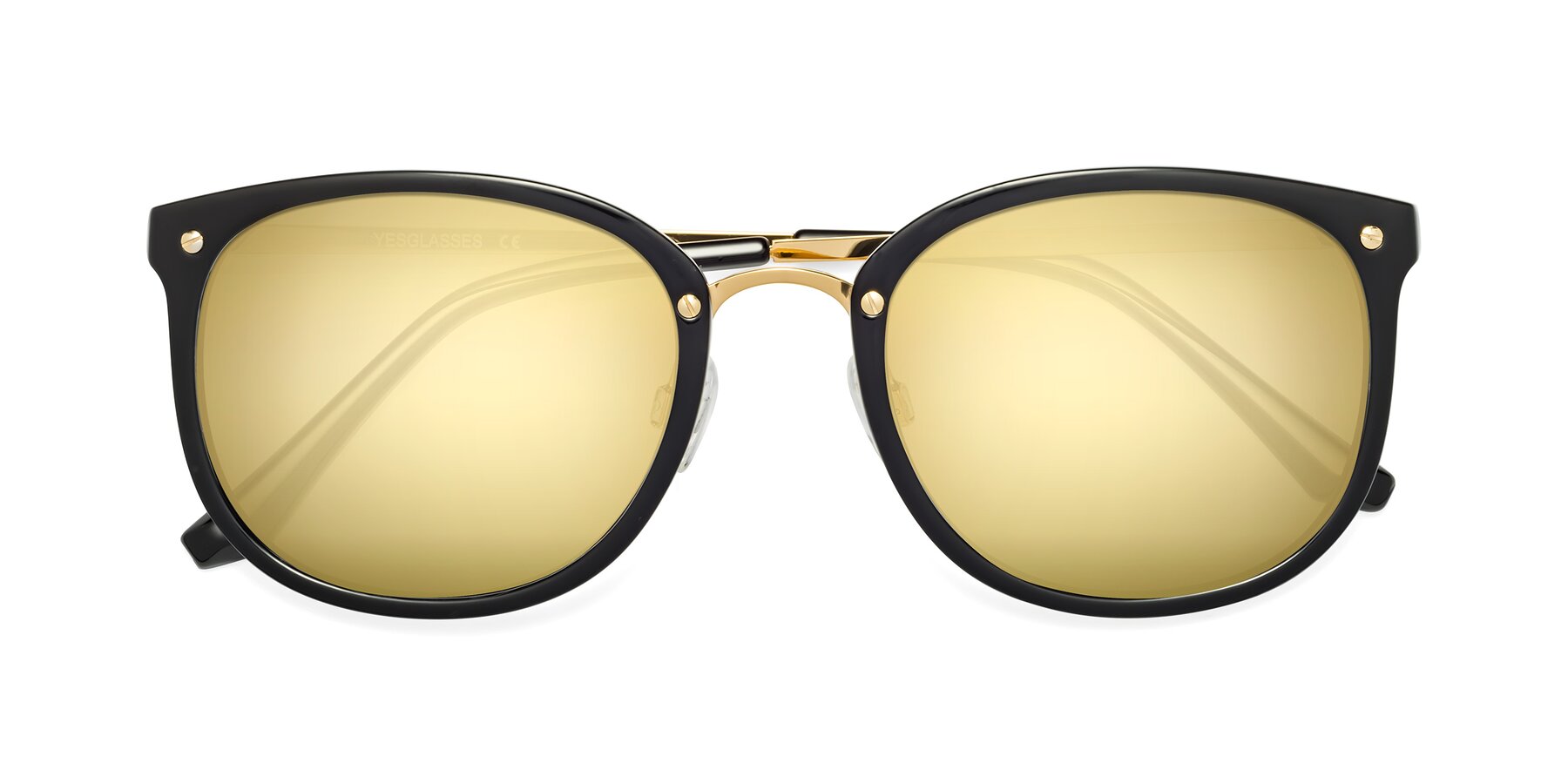 Folded Front of Timeless in Black-Gold with Gold Mirrored Lenses