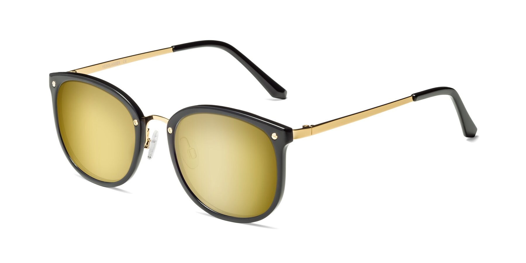 Angle of Timeless in Black-Gold with Gold Mirrored Lenses