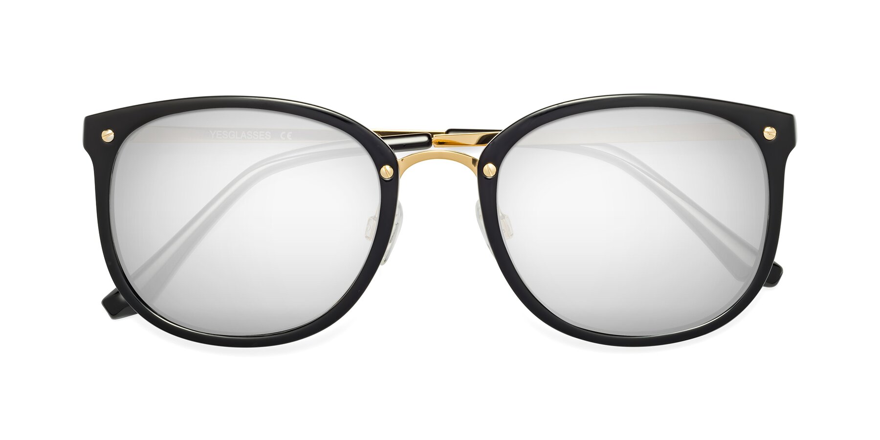 Folded Front of Timeless in Black-Gold with Silver Mirrored Lenses