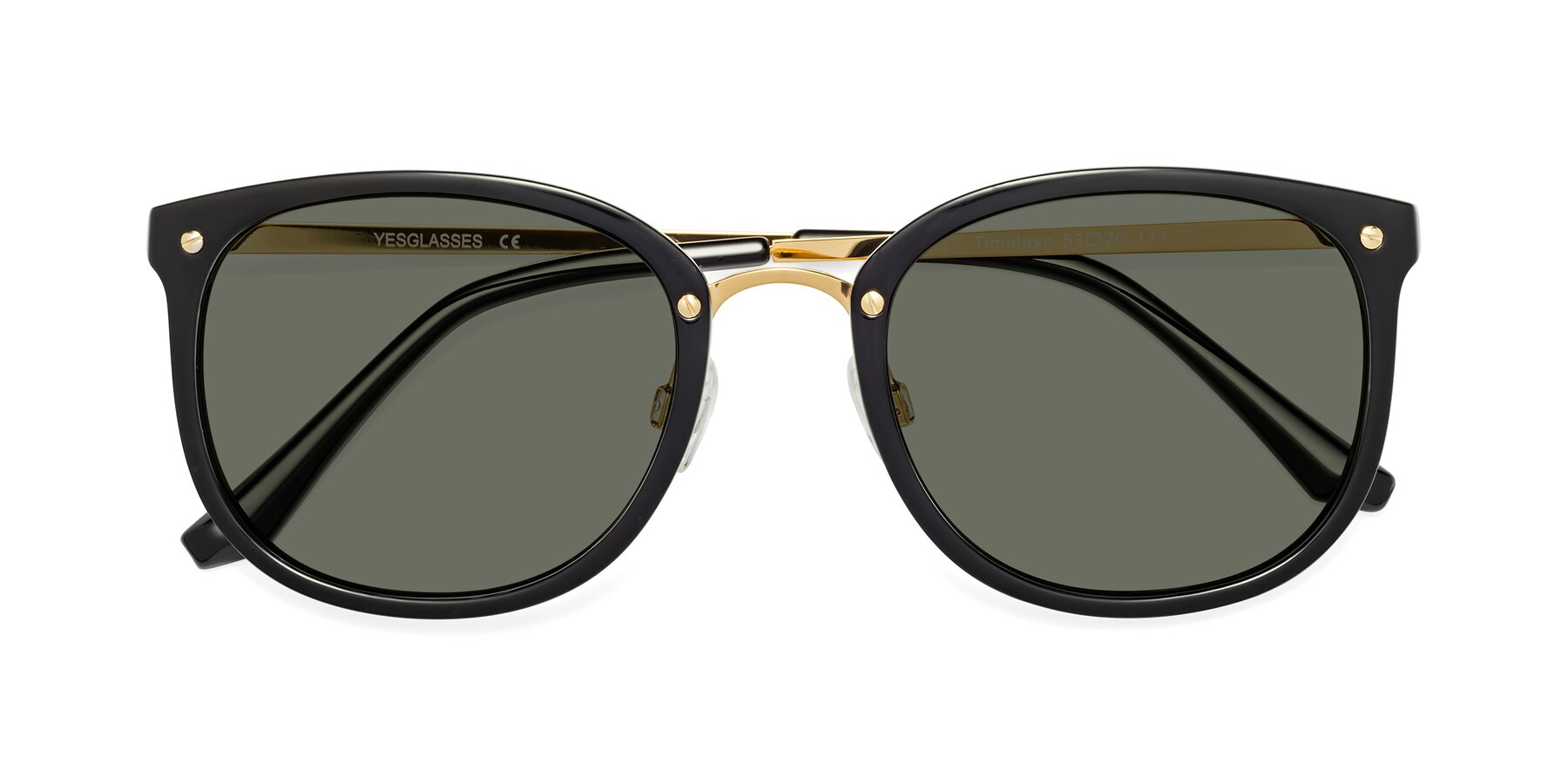 Folded Front of Timeless in Black-Gold with Gray Polarized Lenses
