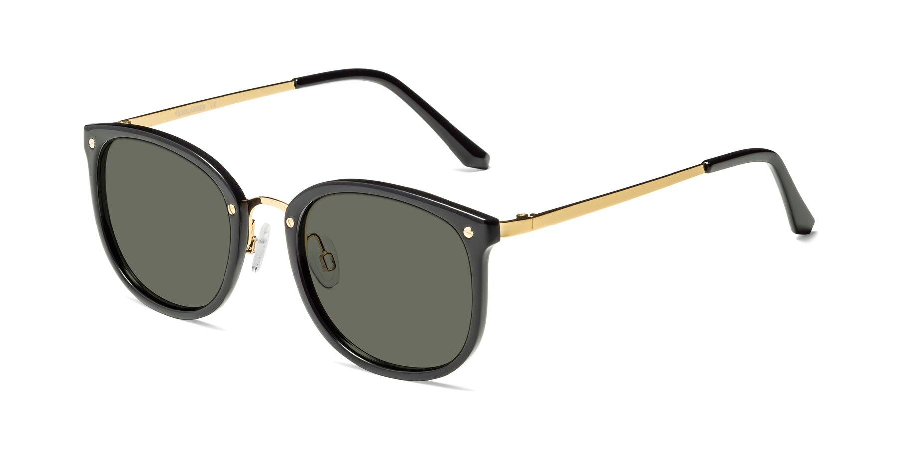 Angle of Timeless in Black-Gold with Gray Polarized Lenses