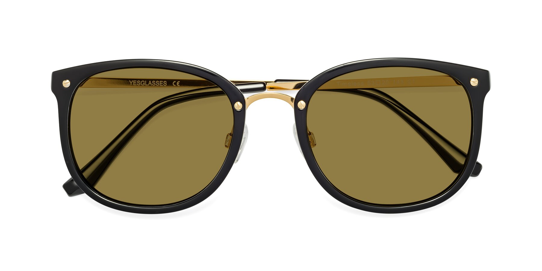 Folded Front of Timeless in Black-Gold with Brown Polarized Lenses