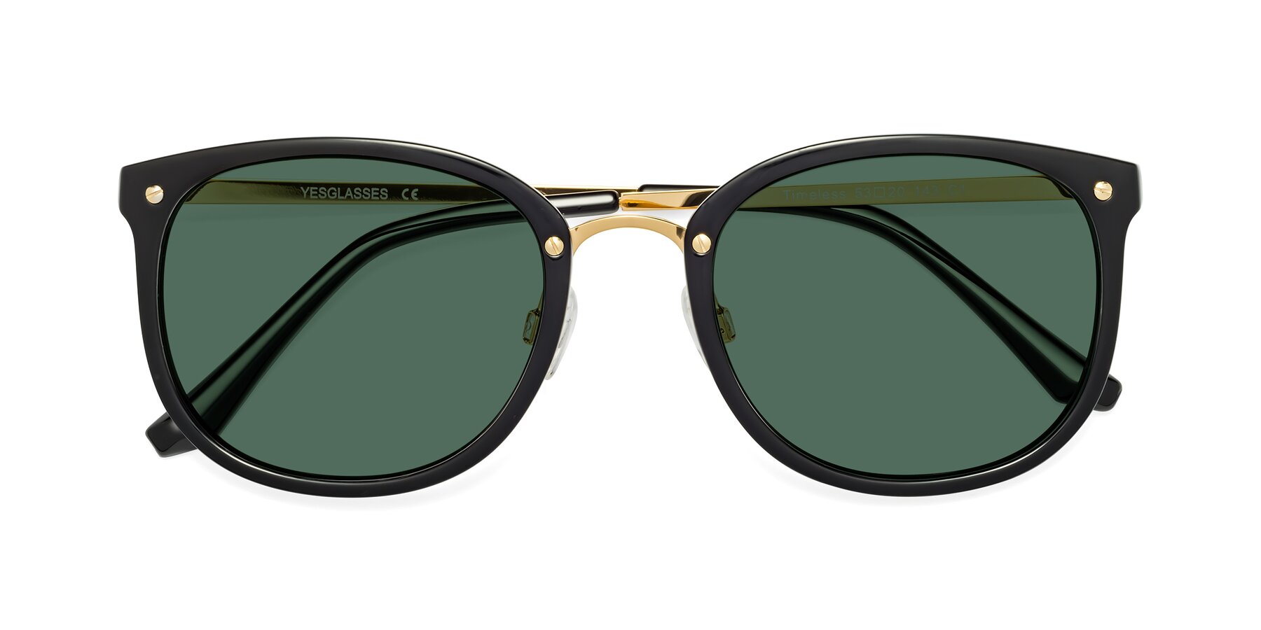 Folded Front of Timeless in Black-Gold with Green Polarized Lenses