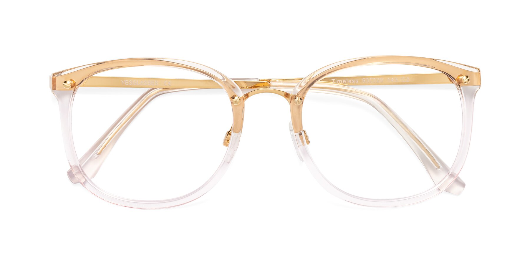 Folded Front of Timeless in Transparent Pink with Clear Eyeglass Lenses