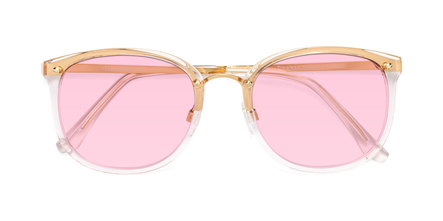 Folded Front of Timeless in Transparent Pink with Light Pink Tinted Lenses