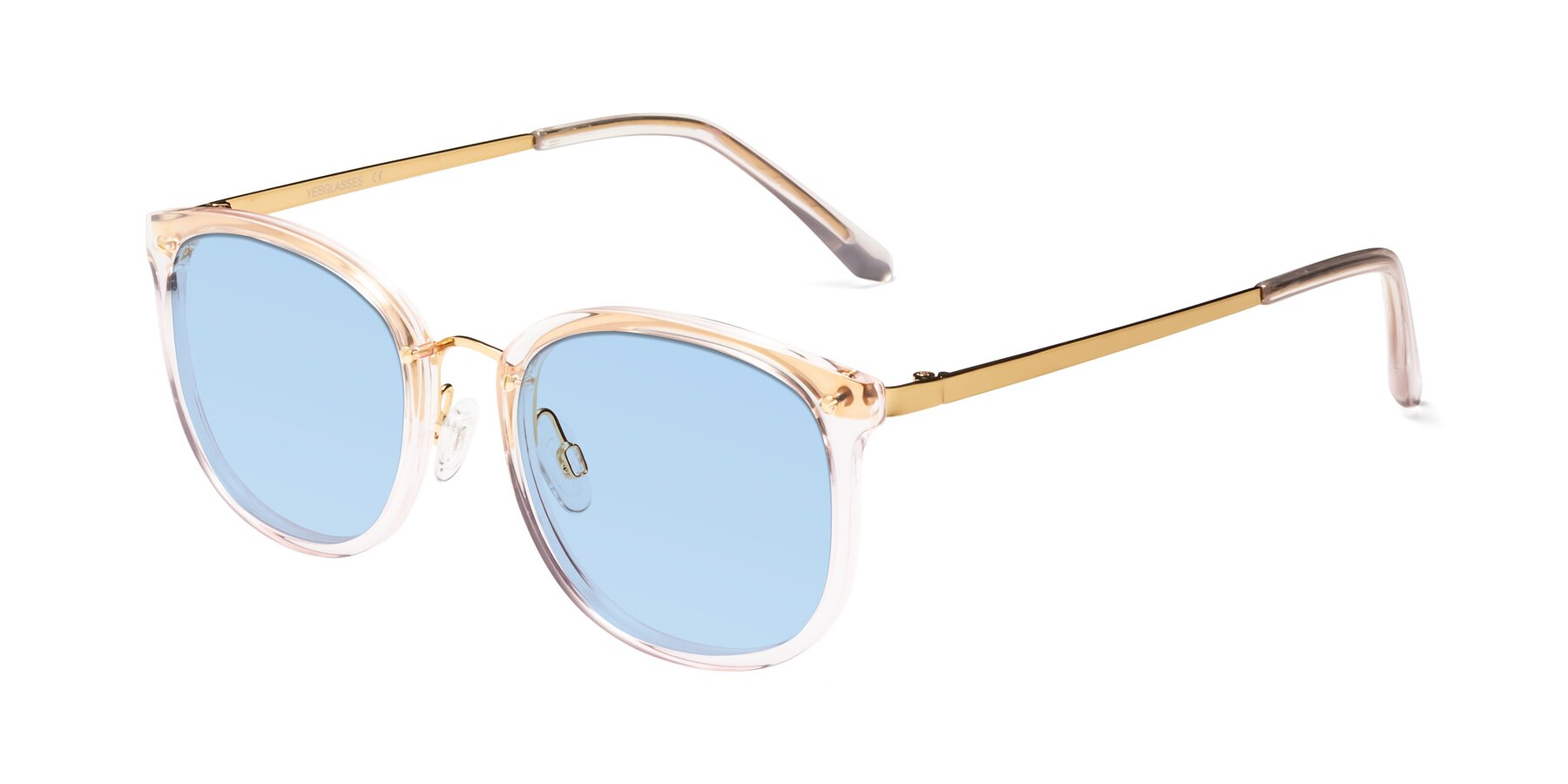 Angle of Timeless in Transparent Pink with Light Blue Tinted Lenses