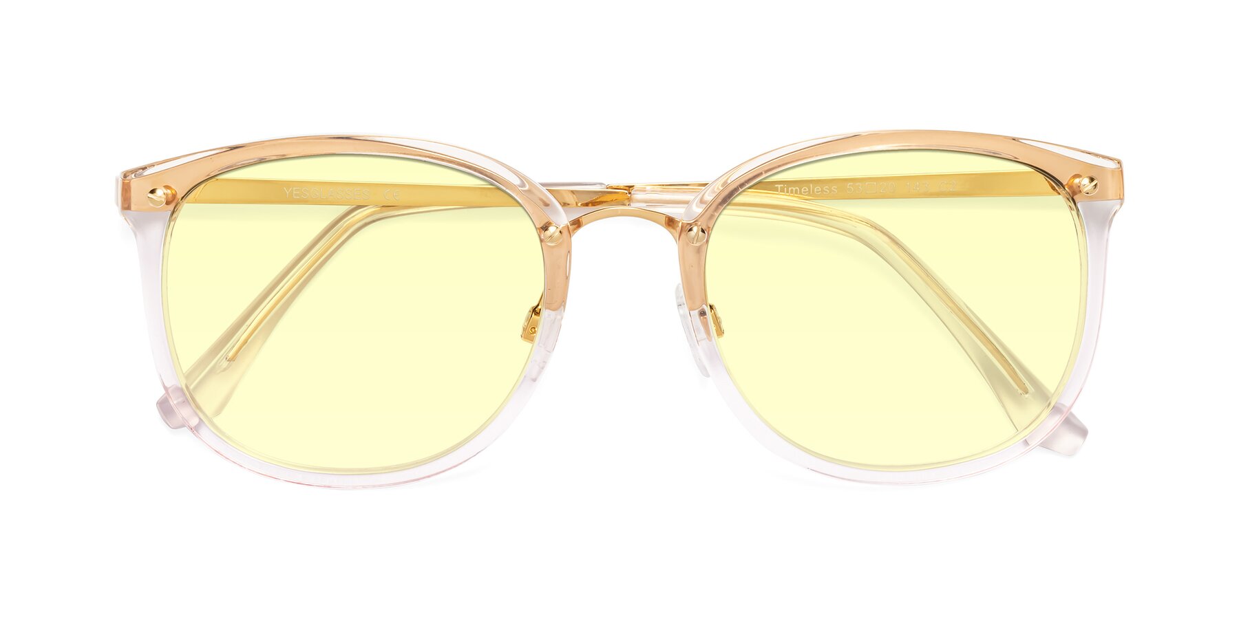 Folded Front of Timeless in Transparent Pink with Light Yellow Tinted Lenses