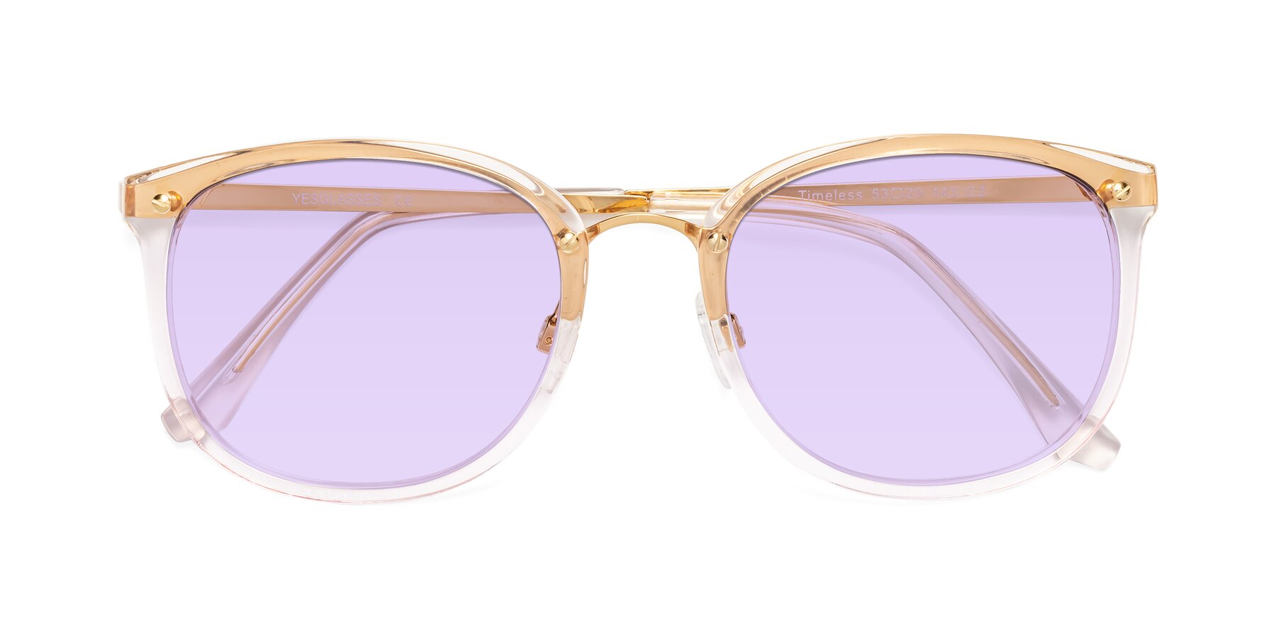 Folded Front of Timeless in Transparent Pink with Light Purple Tinted Lenses