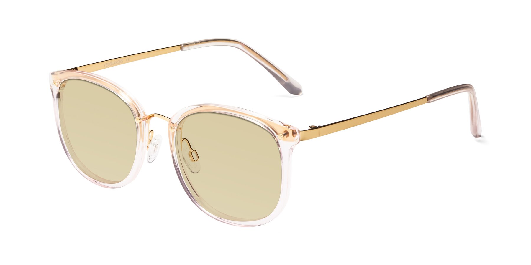 Angle of Timeless in Transparent Pink with Light Champagne Tinted Lenses