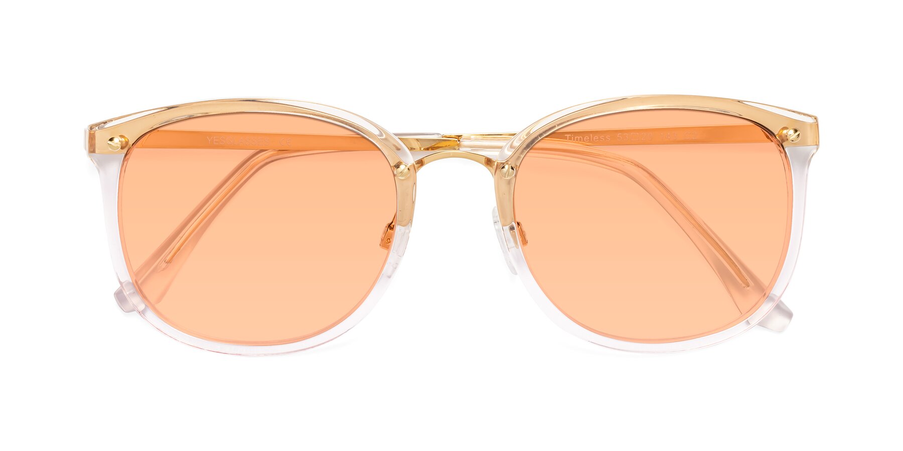 Folded Front of Timeless in Transparent Pink with Light Orange Tinted Lenses