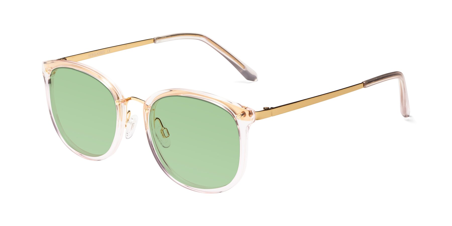 Angle of Timeless in Transparent Pink with Medium Green Tinted Lenses