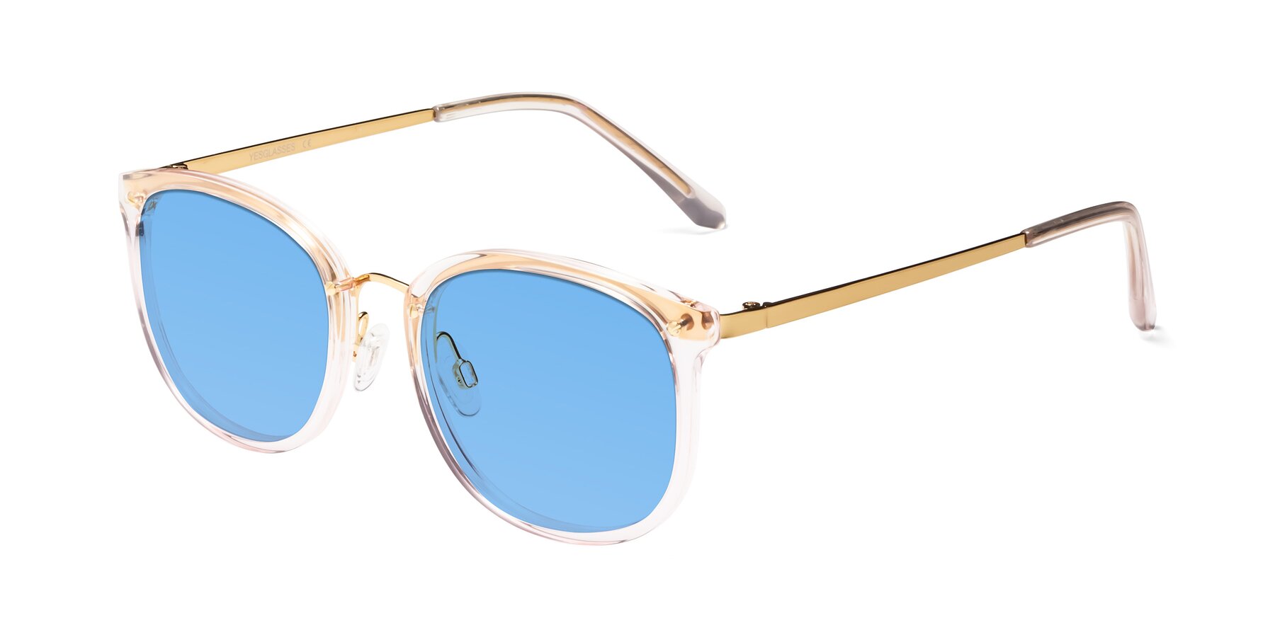 Angle of Timeless in Transparent Pink with Medium Blue Tinted Lenses